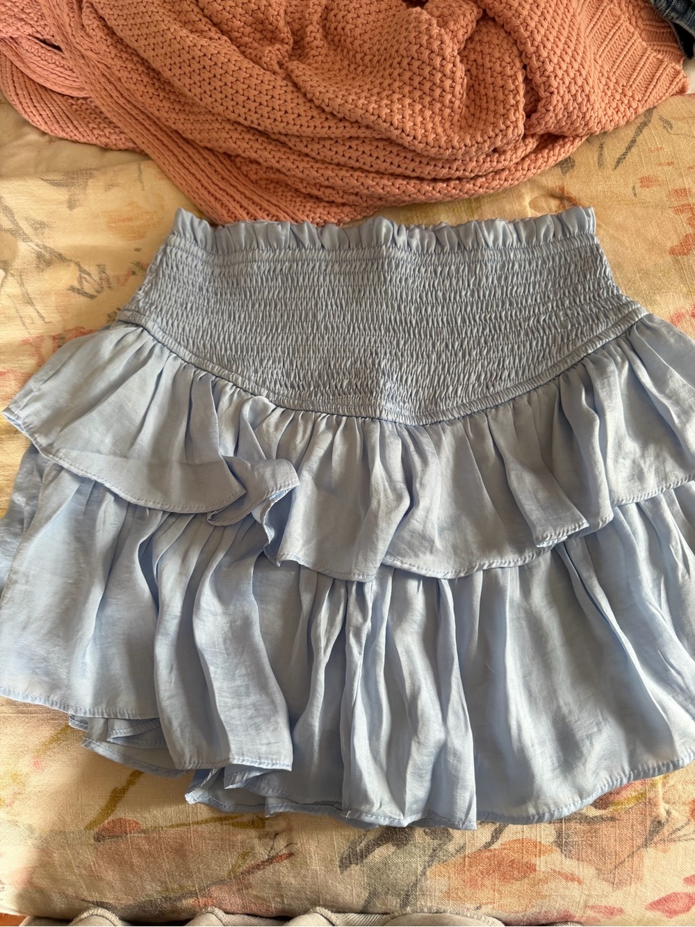 Ivy & Leo Light Blue Ruffled Smocked Waist Skirt - Women
